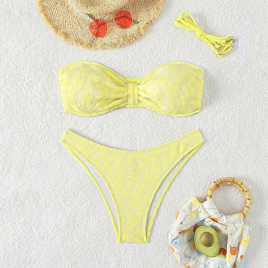 Traje de baño Bikini Estampado Sexy Top de Tubo Bikini Dividido Traje de baño para Mujer