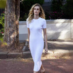 Dehaired Angora Covering Yarn Slimming Short Sleeved Knitted Maxi Dress Casual Waist Tight Twist Dress for Women Havana