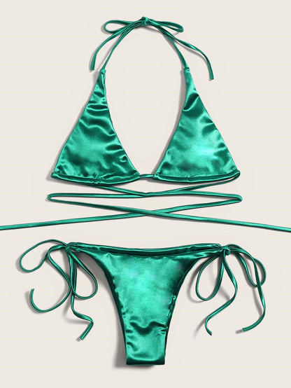 Bikini Double Bikini Sexy Swimsuit Sexy Swimsuit Women Tied Swimsuit Solid Color