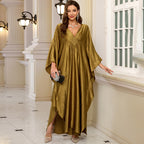 Bata de playa de poliéster dorado de imitación, holgada, de talla grande, chaqueta, vestido largo, blusa para cubrir bikini