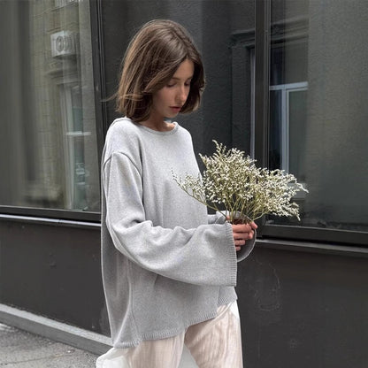 Cotton Pullover Autumn Winter Backless Sweater Loose Knitted Pullover Sweater for Women