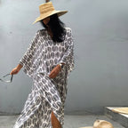 Robe de plage ample à col en V devant et derrière, jupe de vacances en bord de mer, bikini, chemise de protection solaire
