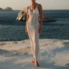Vacation Dress Sexy Low Collar Solid Color Bare Back Solid Color Strap Beach Dress Tidee