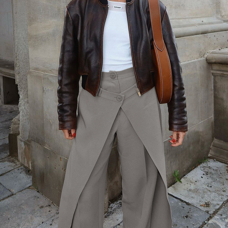 French Minority Design High Waist Trousers Women Clothing Spring Loose Irregular Asymmetric Casual Wide Leg Pants Kigali