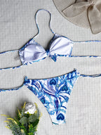 Maillot de bain bandage bikini noué dos nu pour femme, imprimé