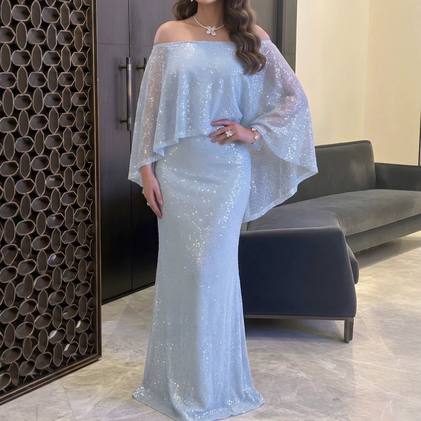 Spring Summer Women Sexy off the Shoulder Sequin Dress Ball Dress RMAI