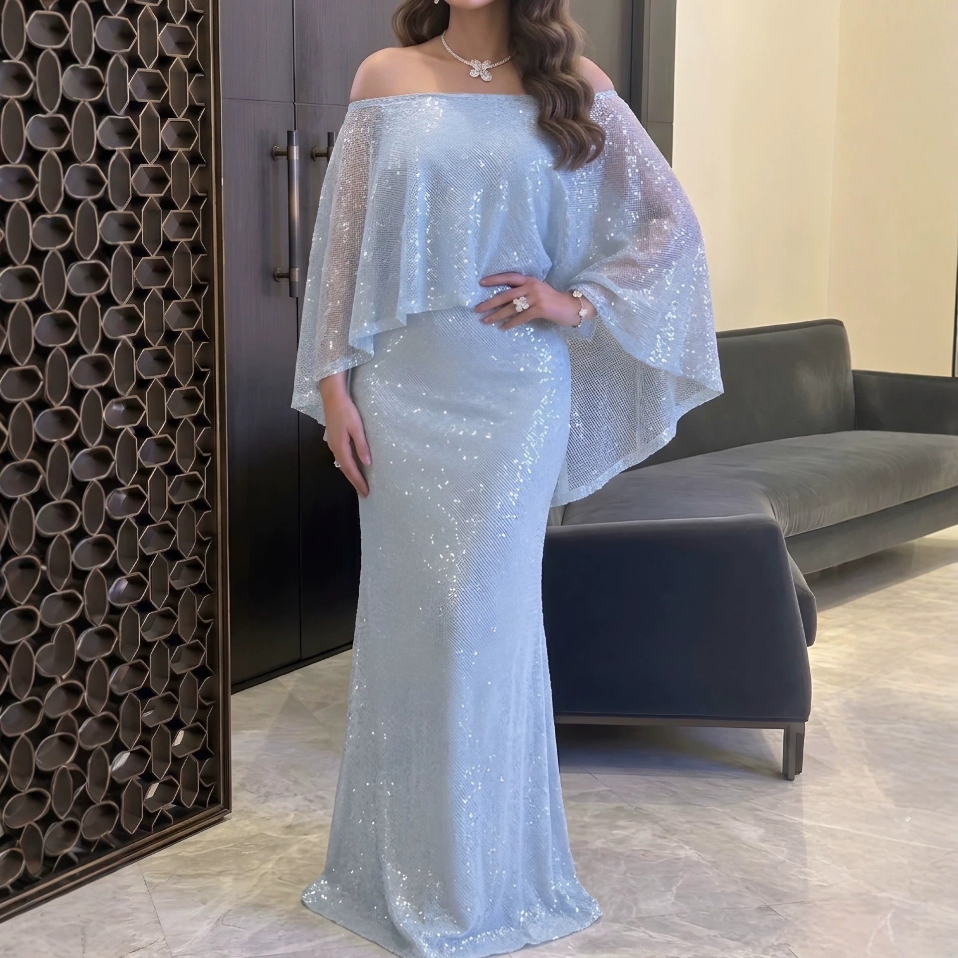 Spring Summer Women Sexy off the Shoulder Sequin Dress Ball Dress RMAI