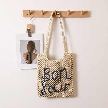 Letter Concave Bag Beige and Blue Letters