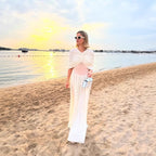 Spring Summer Shawl Pleated V neck High Waist Maxi Dress Lyncent