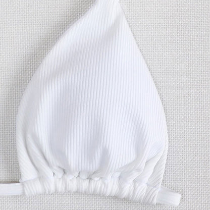 Bikini sexy de color sólido con cintura alta y abertura para mujer, traje de baño de verano con copa triangular y cuello halter