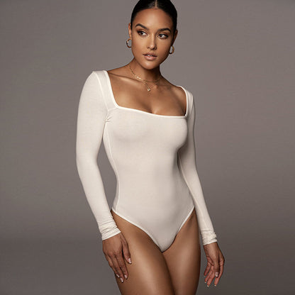 Body sexy de una pieza con escote cuadrado y manga larga ajustado para mujer, ropa de otoño