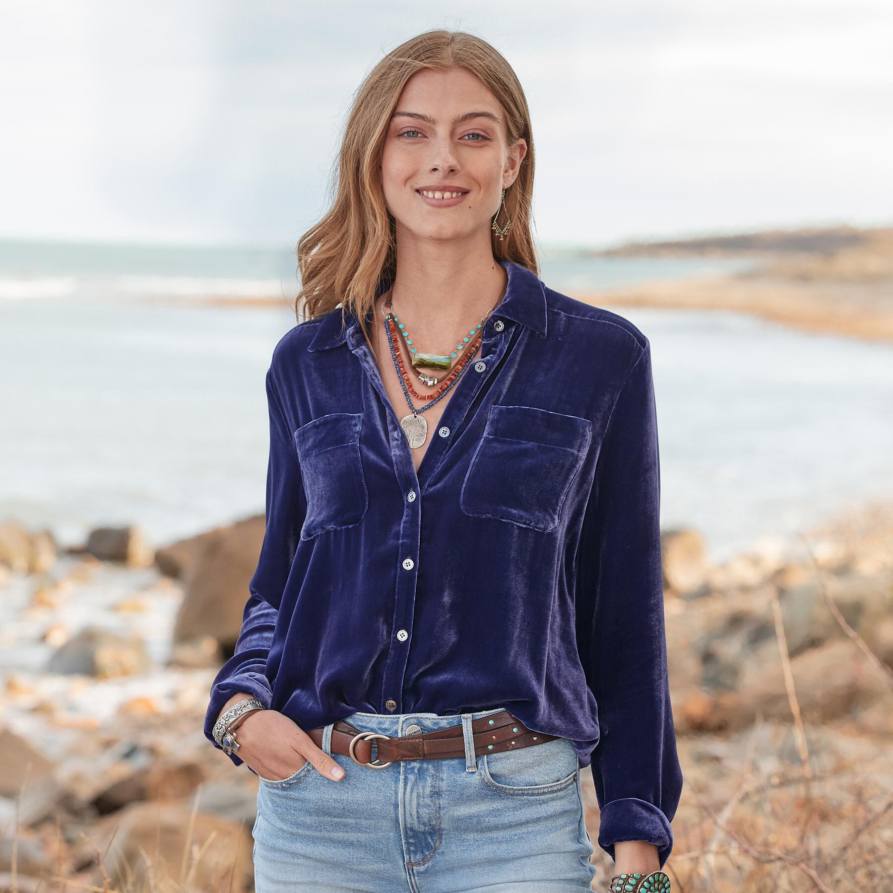 Camisa Pleuche para mujer, blusa holgada de terciopelo de manga larga que combina con todo
