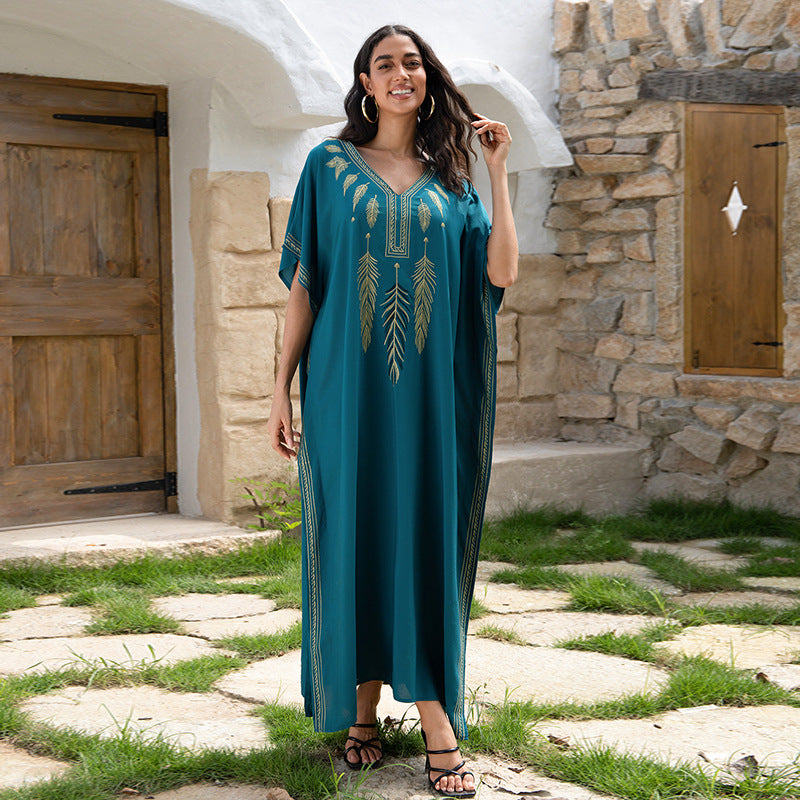Rayon Embroidered Vacation Dress Beach Jacket Dress Bikini Cover up Blouse EvenStar
