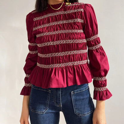 Camisa de manga larga con cuello alto medio informal multicolor para otoño e invierno