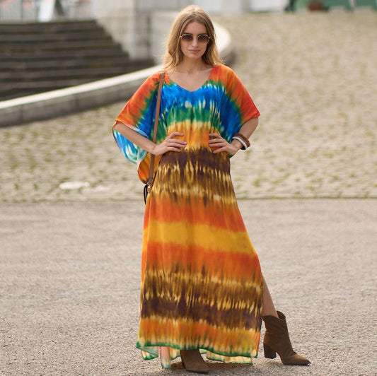 Rayon Positioning Printing Beach Cover up Loose Vacation Dress Beach Cover Up Colors