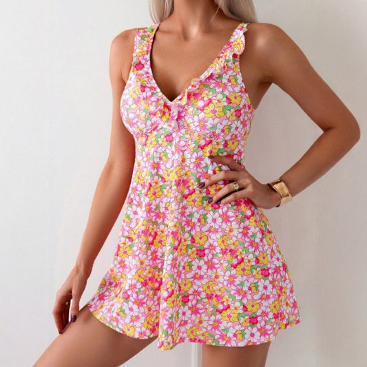 Swimsuit Women Printed Sexy Conservative Dress Split Swimsuit