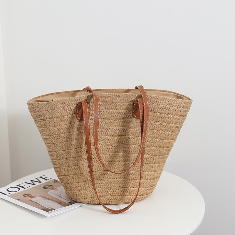 Simple Shoulder Straw Bag Large Capacity Straw Bag Woven Bag Tote Bag Women Seaside Vacation Beach Bag EaseWoven