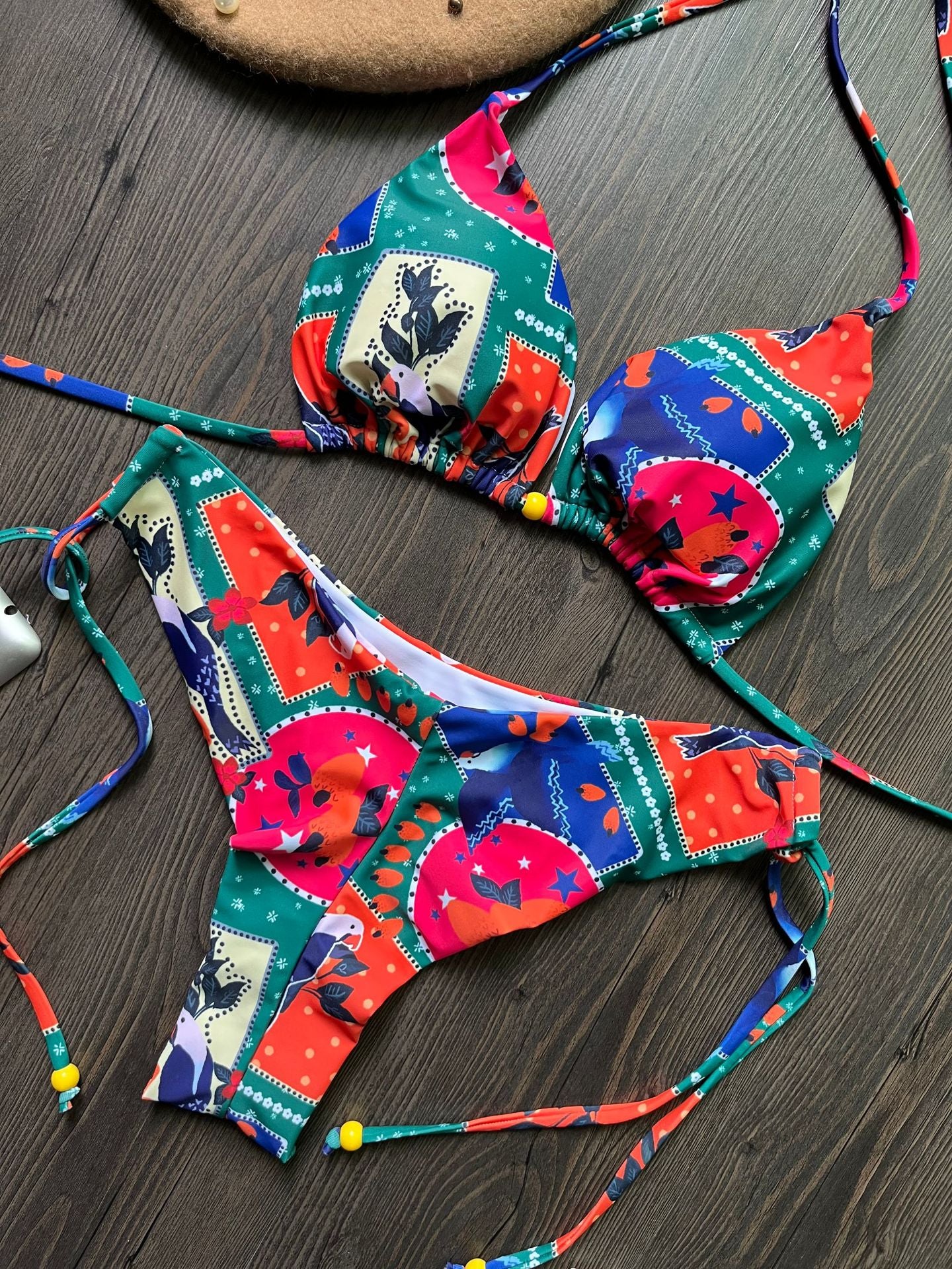 Traje de baño de dos piezas con nudo dividido y estampado digital, bikini sexy para mujer