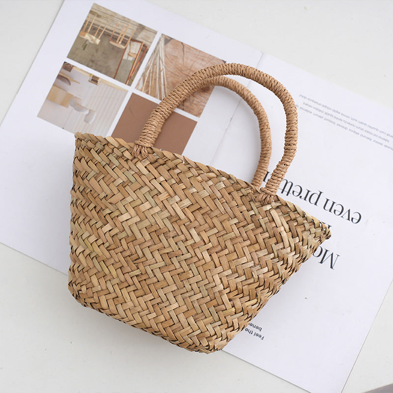 Sac en paille tissée à la main en herbe naturelle Mitsubishi, sac à main simple, sac panier à légumes pour femme 