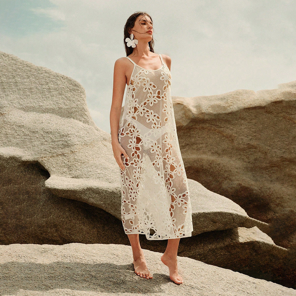 Robe de plage sexy unie avec découpes, pour femme, à porter sur un bikini ou un maillot de bain