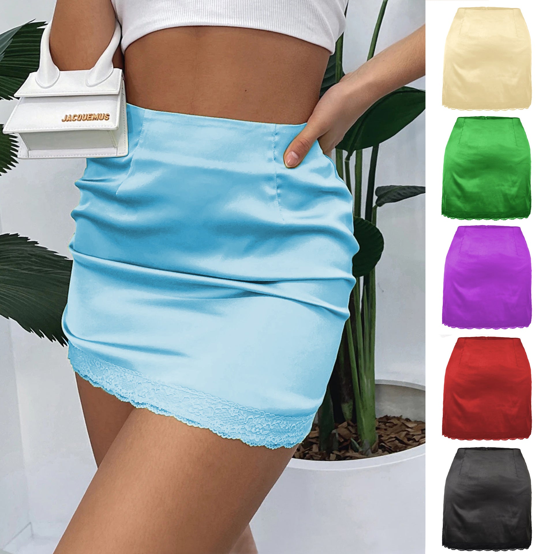 Women Clothing High Waist Sheath Solid Skirt Women Spring Summer Elastic Satin Lace Sexy Skirt BRINGITON