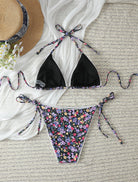French Floral Sexy Lace up Bikini Swimsuit CSC