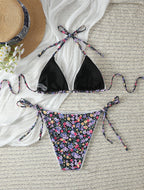 French Floral Sexy Lace up Bikini Swimsuit CSC