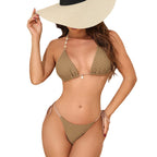 Solid Color Split Swimsuit Bikini High Grade Backless Deep V Plunge Sexy Wind Strap Design Three Point SOKO