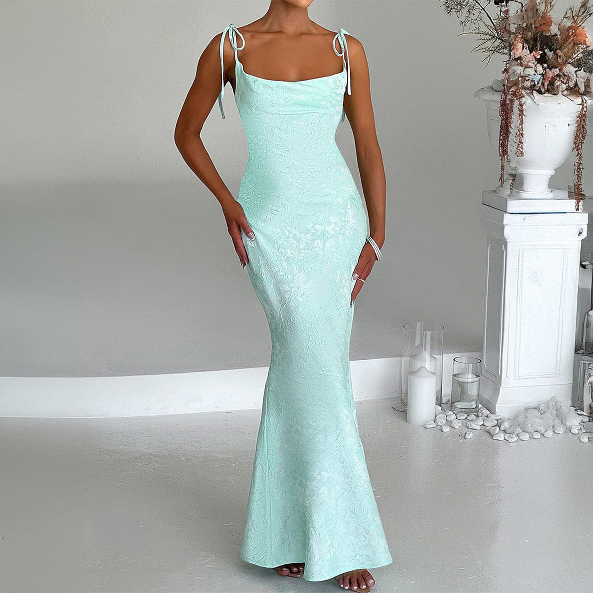 Elegant Evening Dress Hip Spaghetti Straps Dress Women Clothing Summer Dee
