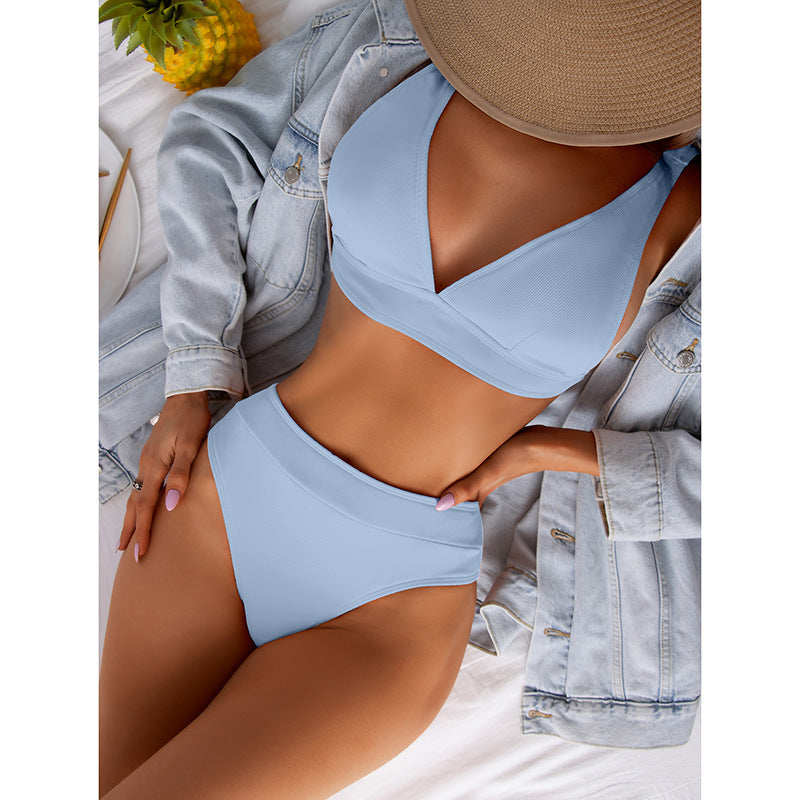 Traje de baño de bikini de cintura alta con abertura sexy