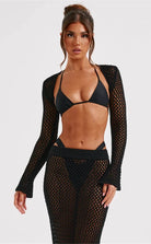 Summer Beach Skirt Set Sexy Cutout Knitting Bikini Swimsuit Blouse Sun Protective Clothing Women Yojiaer