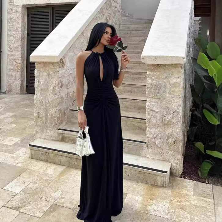 Women Clothing Fall Inner Match Sexy Pleated Slim Private Clothing Maxi Dress Bailess