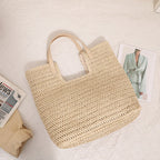 Shoulder Straw Bag Simple Large Capacity Portable Straw Bag Woven Bag Seaside Vacation Beach Bag Women Bag EaseWoven