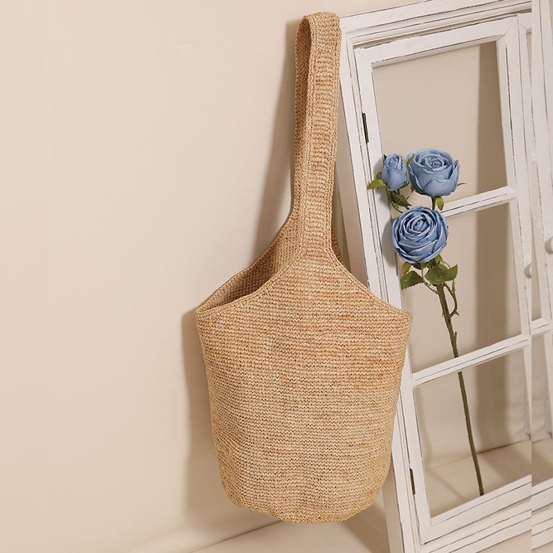 Bolso de paja de gran capacidad para el hombro, bolso de paja tipo cubo, bolso tejido, bolso de playa para vacaciones, bolso para mujer 