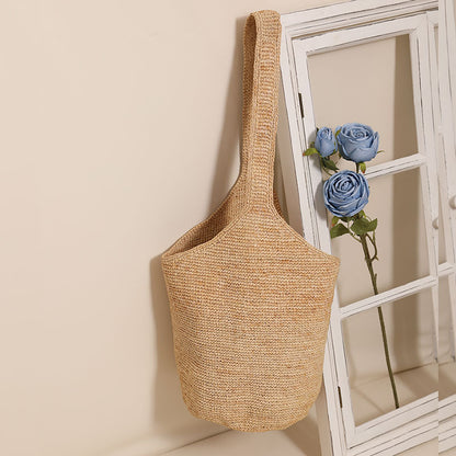 Bolso de paja de gran capacidad para el hombro, bolso de paja tipo cubo, bolso tejido, bolso de playa para vacaciones, bolso para mujer 