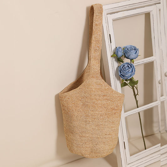 Bolso de paja de gran capacidad para el hombro, bolso de paja tipo cubo, bolso tejido, bolso de playa para vacaciones, bolso para mujer 