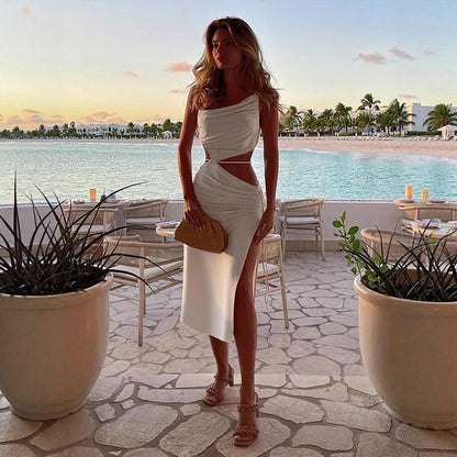 Women Clothing Sling Sexy Waist Trimming Lace up Dress