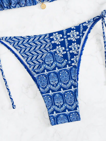 Bikini Printing Lace Up Sexy Bikini Split Swimsuit Swimwear Women