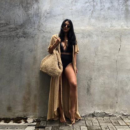 Sunscreen Cardigan Women Solid Color Lace-up Cardigan Half Sleeve Beach Sun Protection Bikini Coat Women