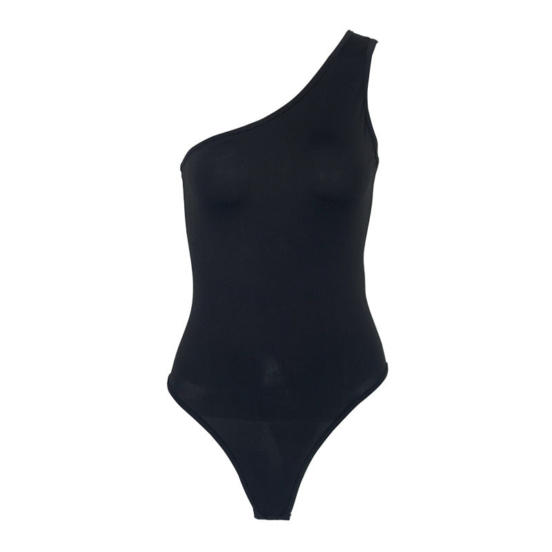 Combinaison sexy d'été à une épaule pour femme, coupe slim, dos nu, sans manches, col diagonal