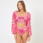 Oblique Shoulder Long Sleeve Halter Swimsuit Women High Waist Thin Bikini ShineRealm