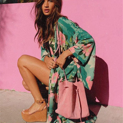 Loose Beach Beach Cover Up Sun Protection Shirt Mid-Length Cardigan Swimsuit Dress Women