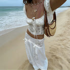 Spring Lace Stitching Lace Waist Controlled Top Women High Waist Sexy Lace up Skirt Beach Vacation Set Mangar