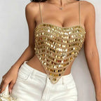 Women Clothing Sexy Love Sequin Tube Top Lace up Top Strap Sexy Hadid