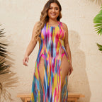 Maillot de bain sexy trois pièces à imprimé arc-en-ciel