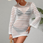 Pull-over sexy à découpes ajourées et coupe ample, style bikini, en maille, protection solaire, blouse de plage