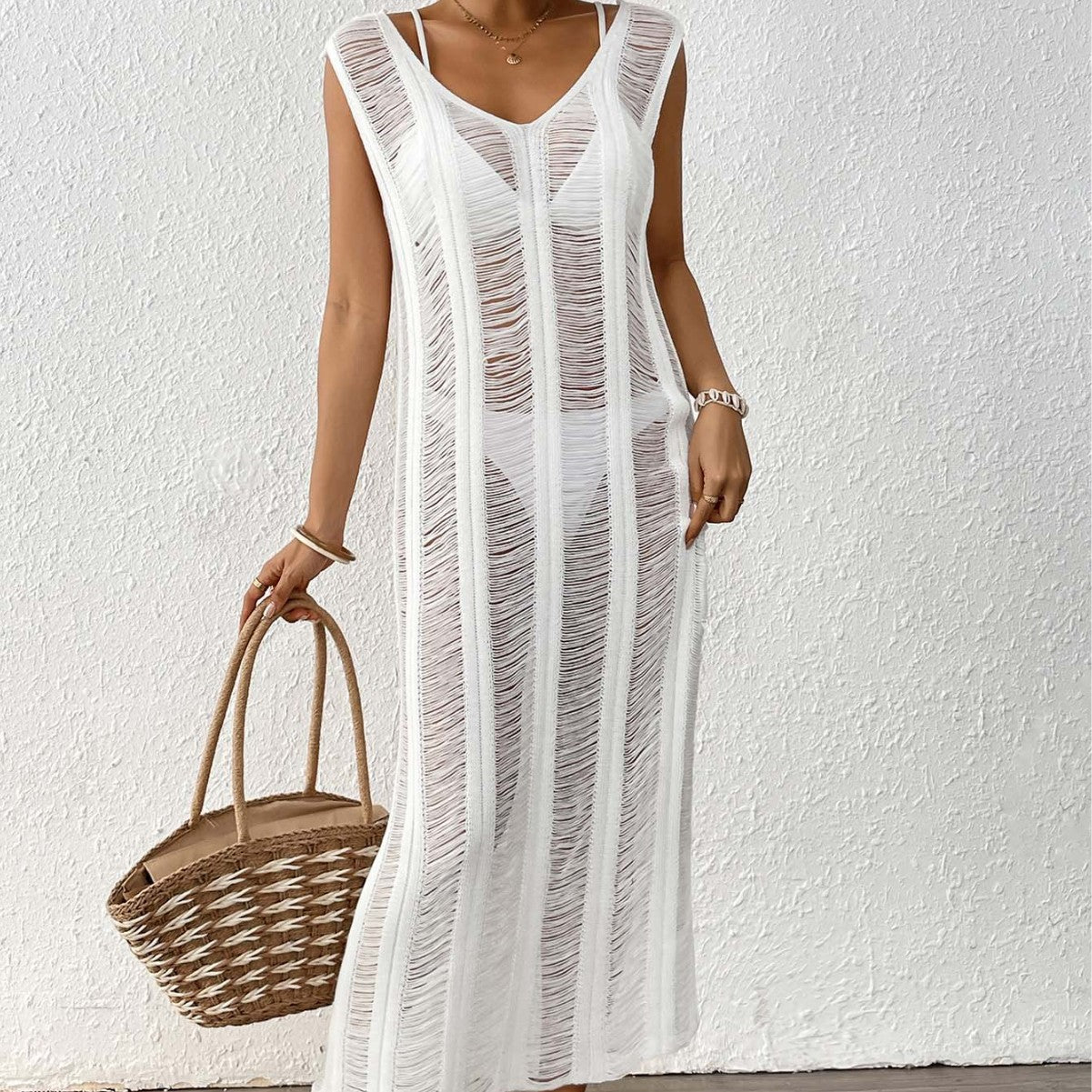 Robe Femme Vêtements Femme Sexy Découpe Gilet Jupe Plage Cache-maillot Robe Ample