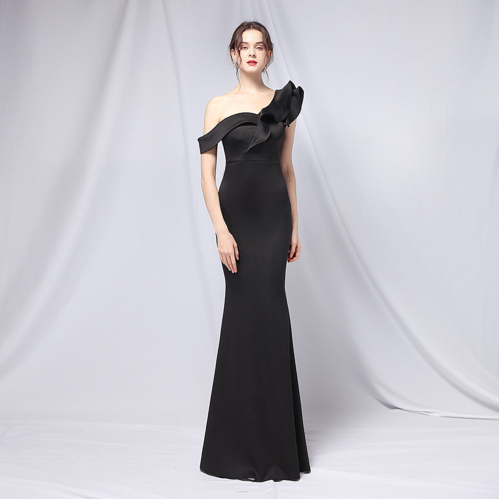 Vestido de noche con hombros descubiertos para banquete, maxivestido de fiesta largo, elegante, ajustado, sexy, con cola de pez, vestido formal