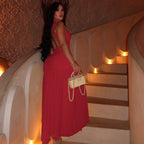 Elegant Socialite Women Clothes Cocktail Waist A line Dress High Collar Slim Fit Solid Color Maxi Dress Kinci