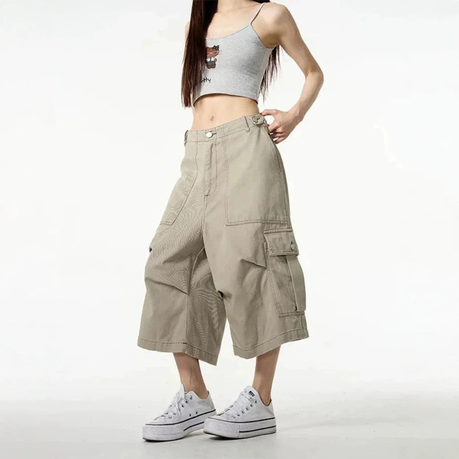 Retro Workwear with Pocket Women Loose Straight Wide Leg Jeans Shocen